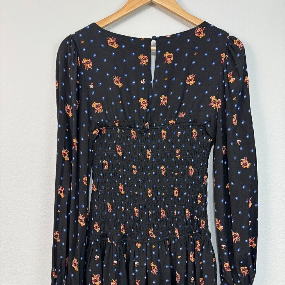 Free People Women Two Faces Mini Dress Square Neckline Floral Black Multi XS - Picture 4 of 14